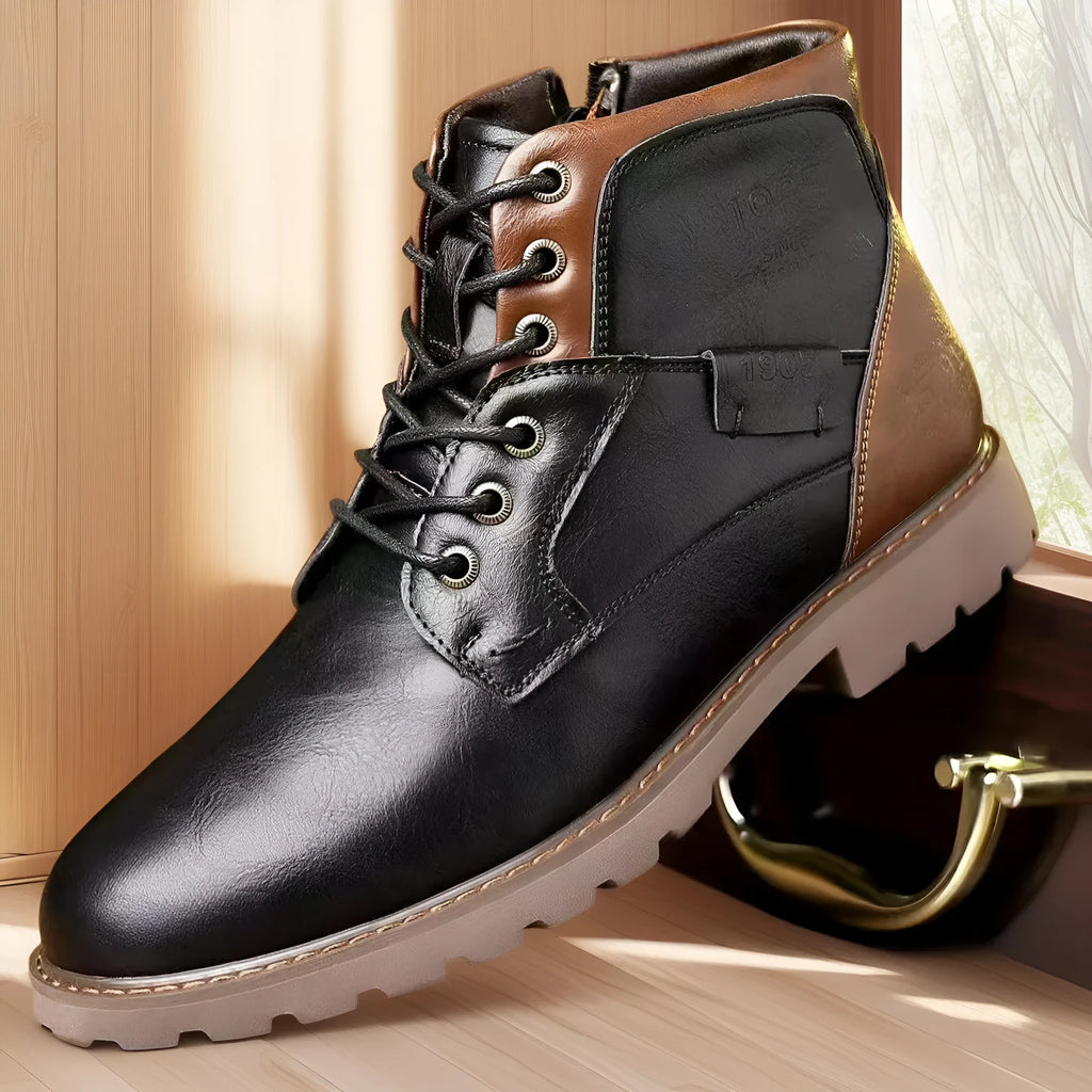 Men's brown casual ankle boot with a side zip and round toe on a rubber sole.