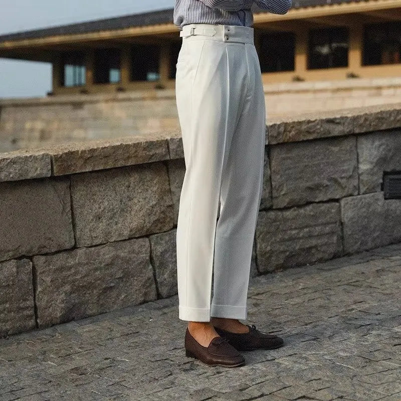 Straight leg slim fit suit trousers in polyester blend fabric for business formal wear