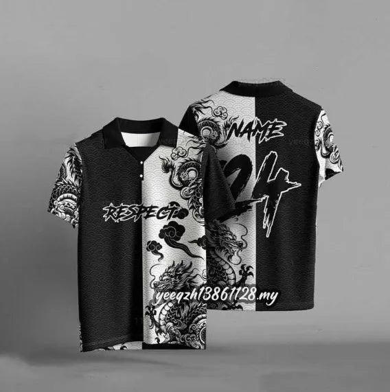 Black loose-fit short sleeve t-shirt with 3D digital printing design