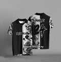 Black loose-fit short sleeve t-shirt with 3D digital printing design