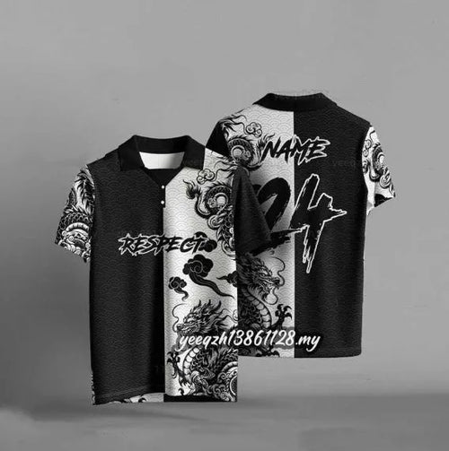 Black loose-fit short sleeve t-shirt with 3D digital printing design