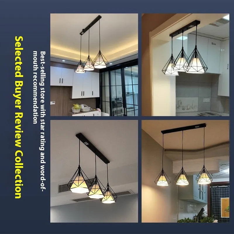 Modern three-head iron chandelier pendant light with adjustable colour for dining room and study
