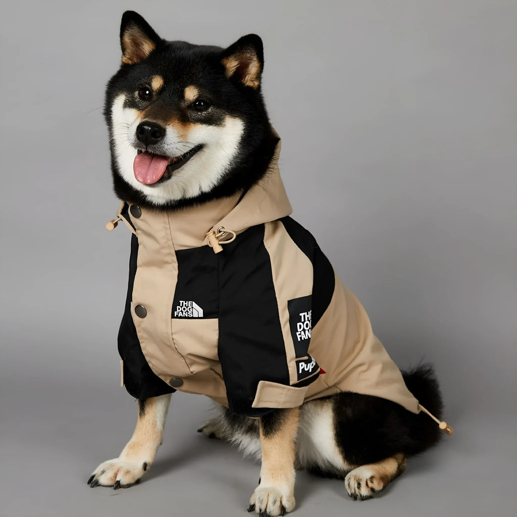 Khaki polyester dog shell jacket for outdoor pet protection in sizes S to 5XL