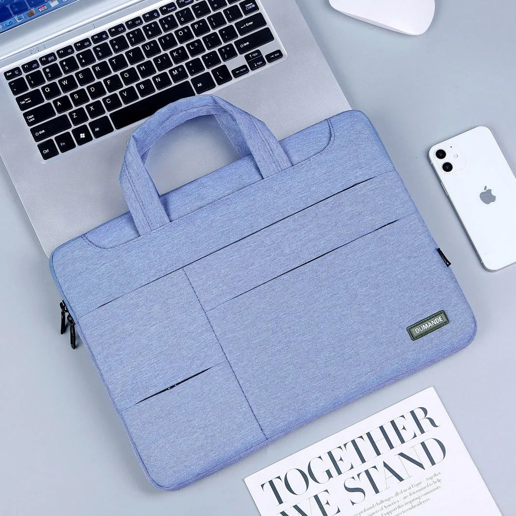 15.6-inch waterproof Oxford cloth laptop bag in dark grey with sewing line detailing