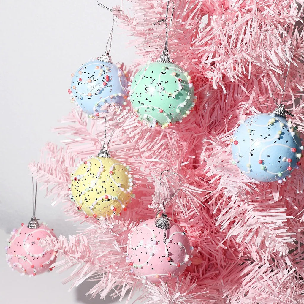 Set of 6cm and 8cm foam Christmas macaron ball candy series pendants in festive colours