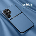 Litchi leather pattern Samsung phone case with embossed plaid design and magnetic anti-fall cover in Still Night Black.