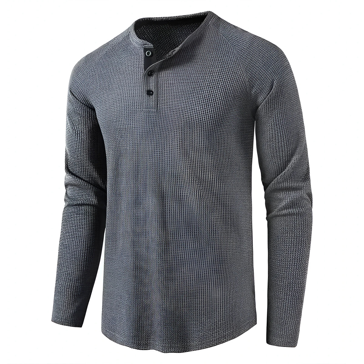 Men's waffle Henley T-shirt long sleeve slim fit heavy weight casual top in sizes S to XXXL