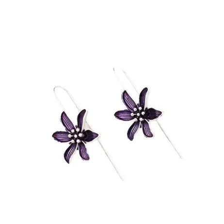 Purple flower-shaped alloy earrings with electroplated finish and retro design for women