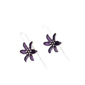 Purple flower-shaped alloy earrings with electroplated finish and retro design for women
