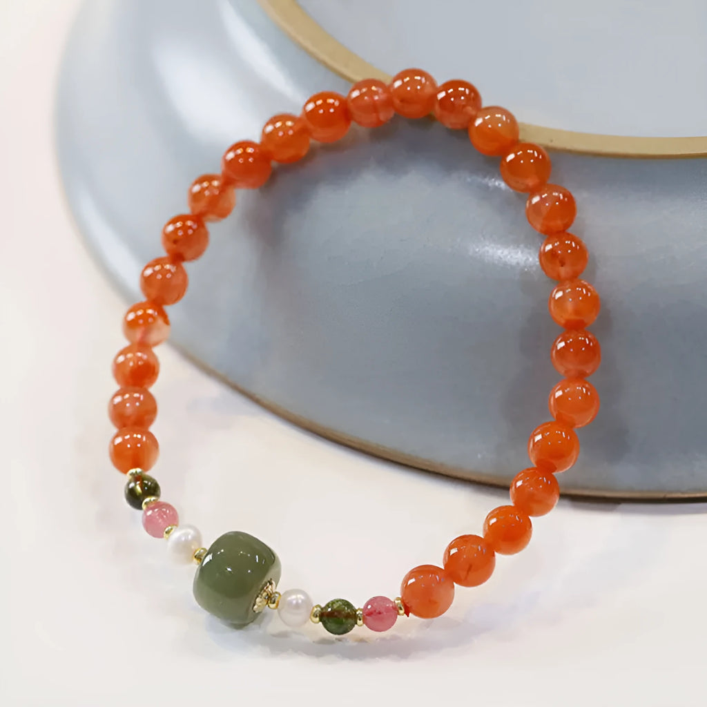 Natural Sichuan cherry red south red agate bracelet with round beads in ethnic retro style