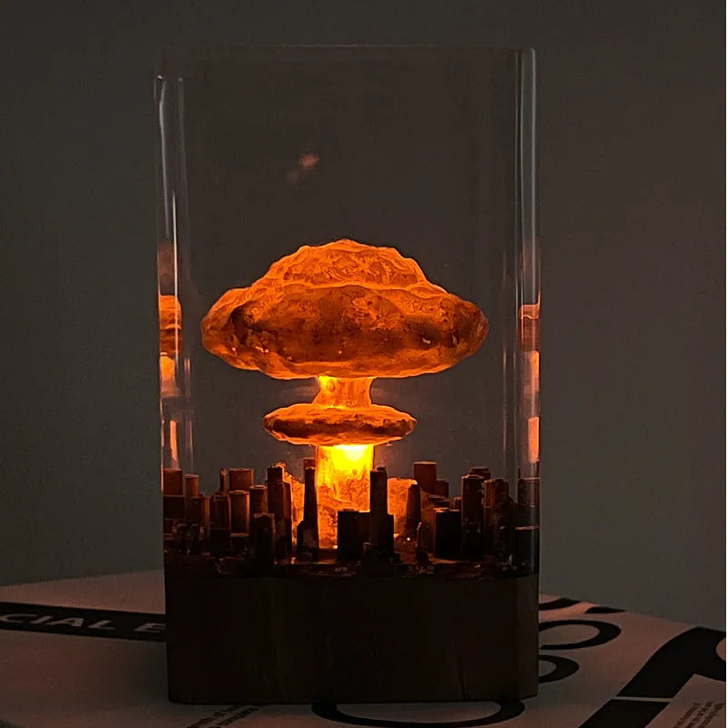 Small atomic bomb mushroom cloud shaped night lamp decoration in resin and plastic