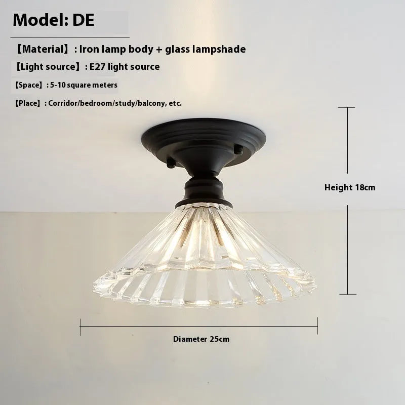 American retro-style single-head wall or ceiling lamp with clear glass cover for hallway lighting