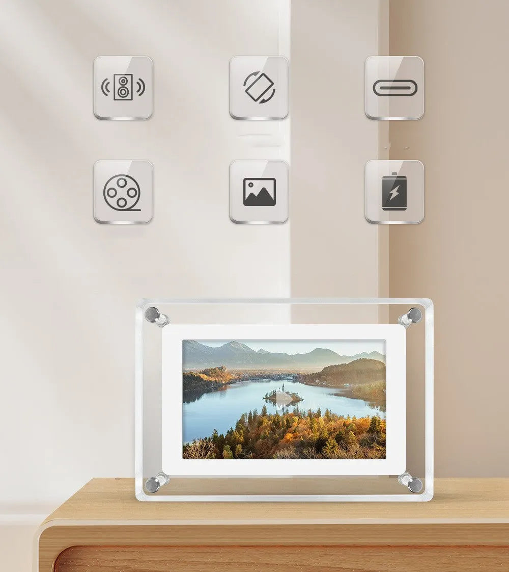 5-inch transparent acrylic digital photo frame with full angle IPS screen and rear bracket