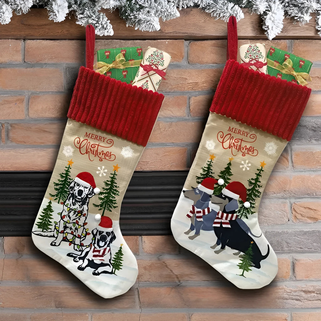 Christmas tree pendant ornament with cat and dog fireplace design measuring 46x28cm