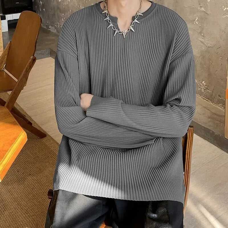 Plus size women's striped pullover tunic with loose draping fit in black, white or grey
