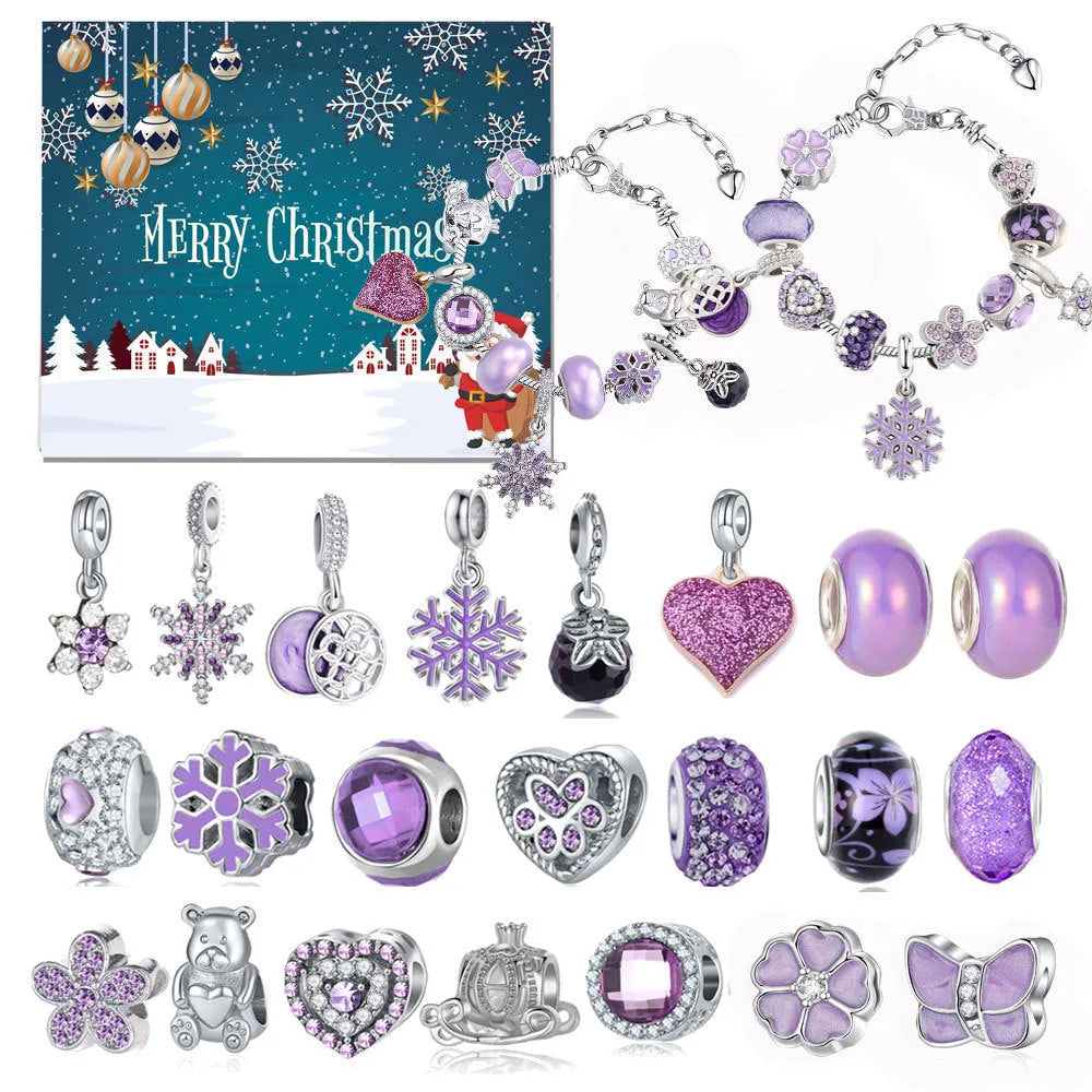 Christmas bead string jewelry gift box with electroplated alloy finish, cartoon style, multiple colour options displayed