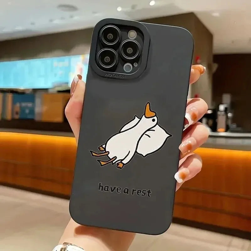 Creative cartoon duck design silicone phone case for Apple iPhone in black, white, or blue colours