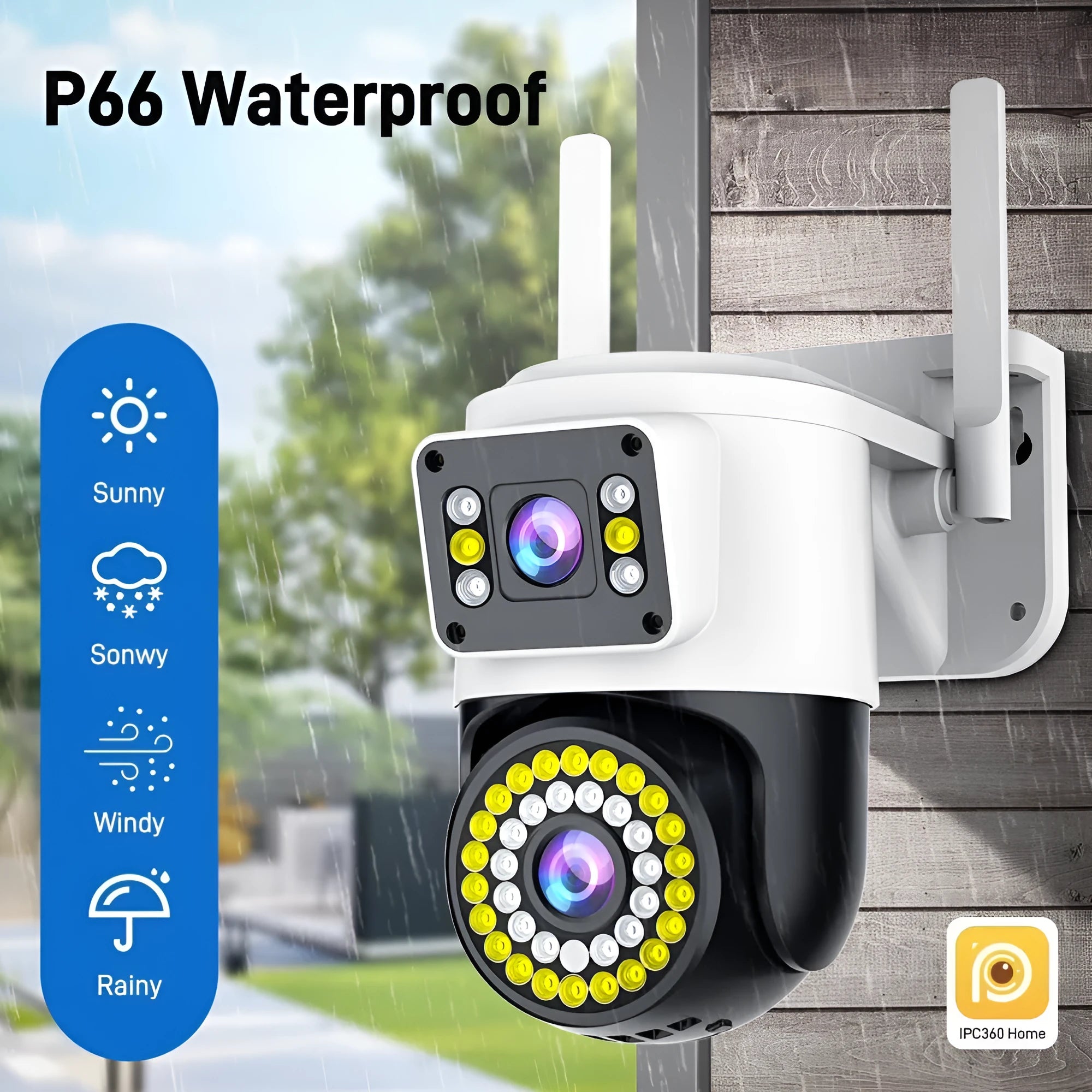 Night vision wireless WiFi binocular dual-screen surveillance camera on a wall mount