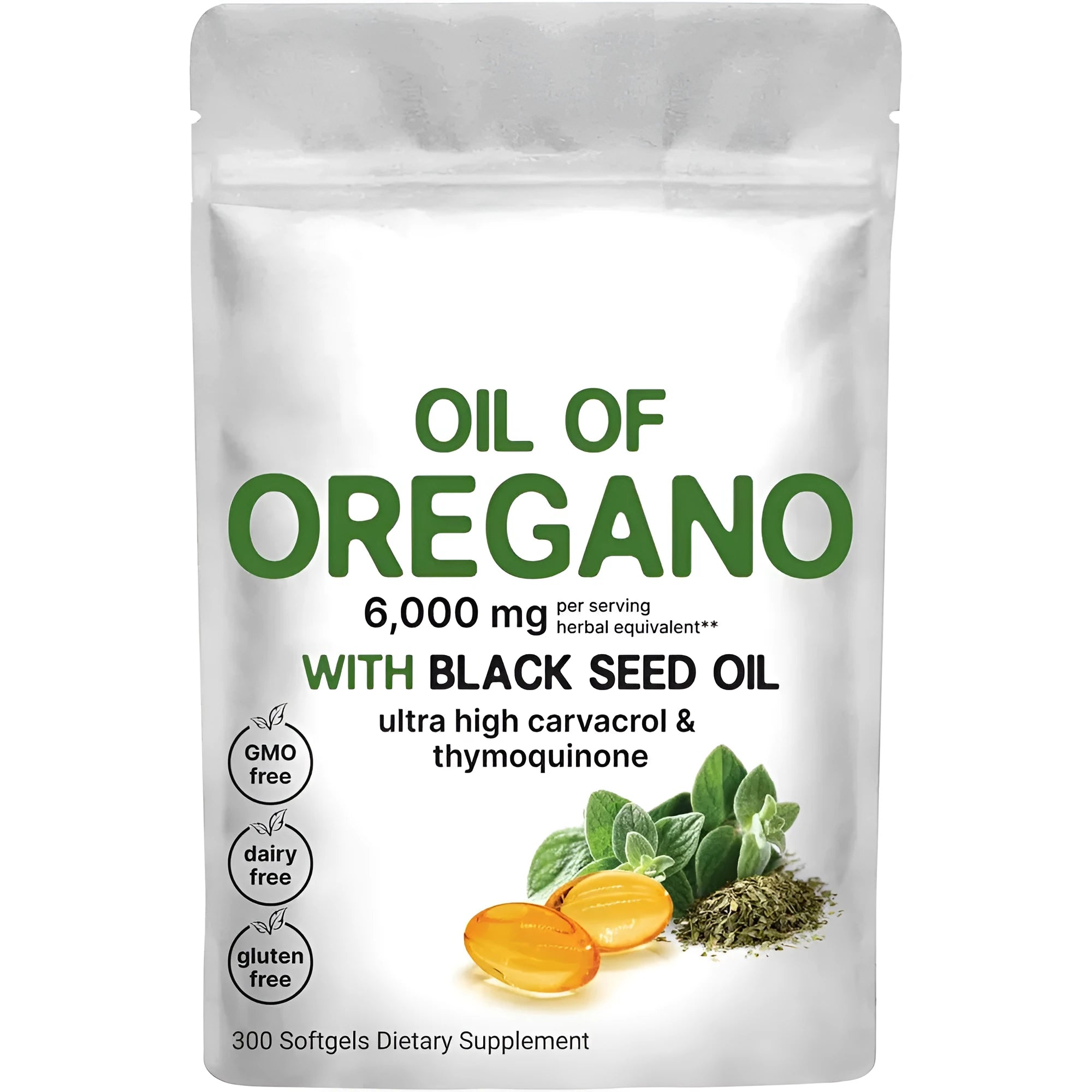 Black seed oil soft gel capsules supplement in bottle packaging, 180 or 300 count options