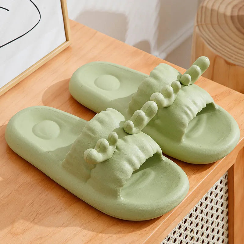 Deer horn design EVA flip flop slippers in light yellow, showing hollow out pattern and non-slip sole.