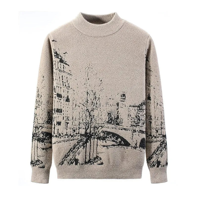 Autumn winter thick mink velvet round neck long sleeve pullover sweater in gray with slim fit and printed details for women