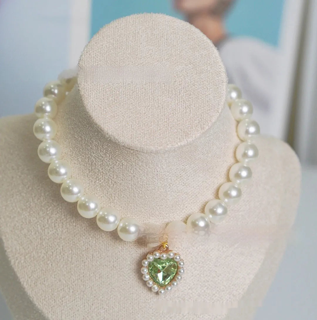 Decorative cat collar necklace with love gem design in translucent colours