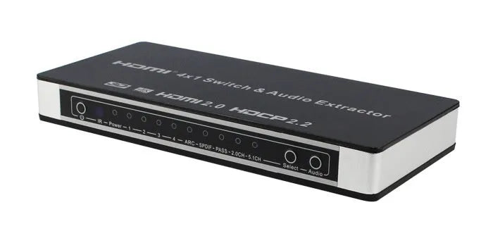 Black 4-port HDMI audio video switch with remote control and 10-metre HDMI cable