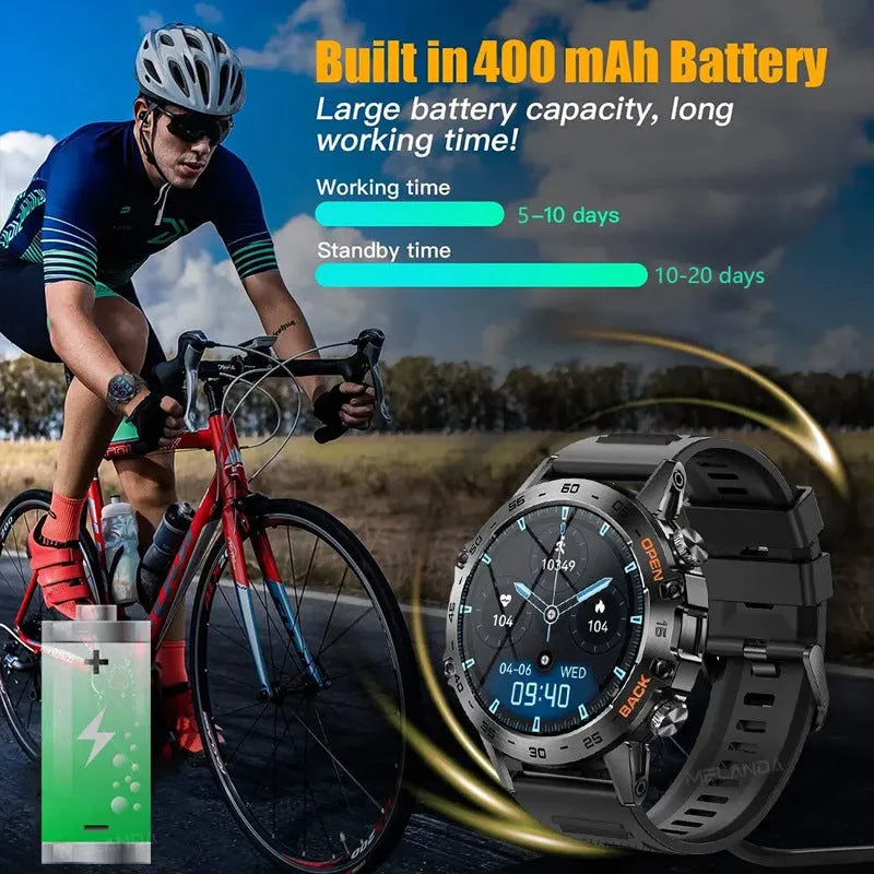 Bluetooth calling smart watch with touch screen displaying health metrics