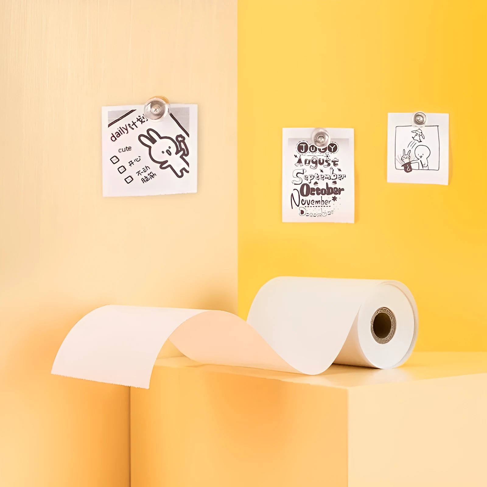 A box containing three rolls of white 57mm wide thermal paper for printers.