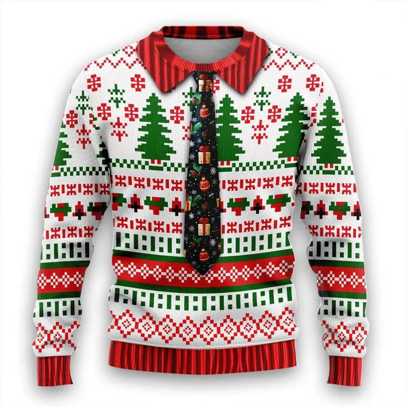Men's Christmas 3D print round neck casual sweater coat in GH001 colour, loose pullover style