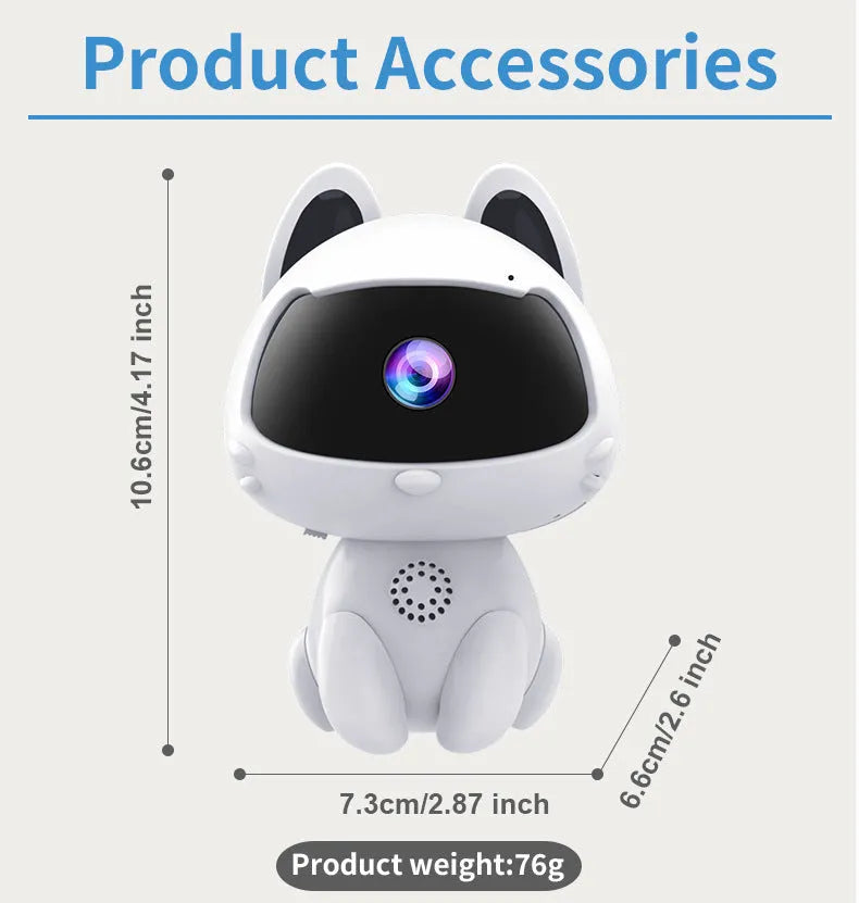 Cat Cute Pet V380 surveillance camera with WiFi and 720p resolution, white ABS plastic body