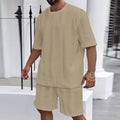 Knitted jacquard pullover and shorts set in solid colour on a mannequin