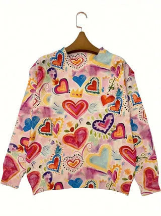 Loose fit digital printed top with lapel collar in polyester fabric showing size options from S to 5XL