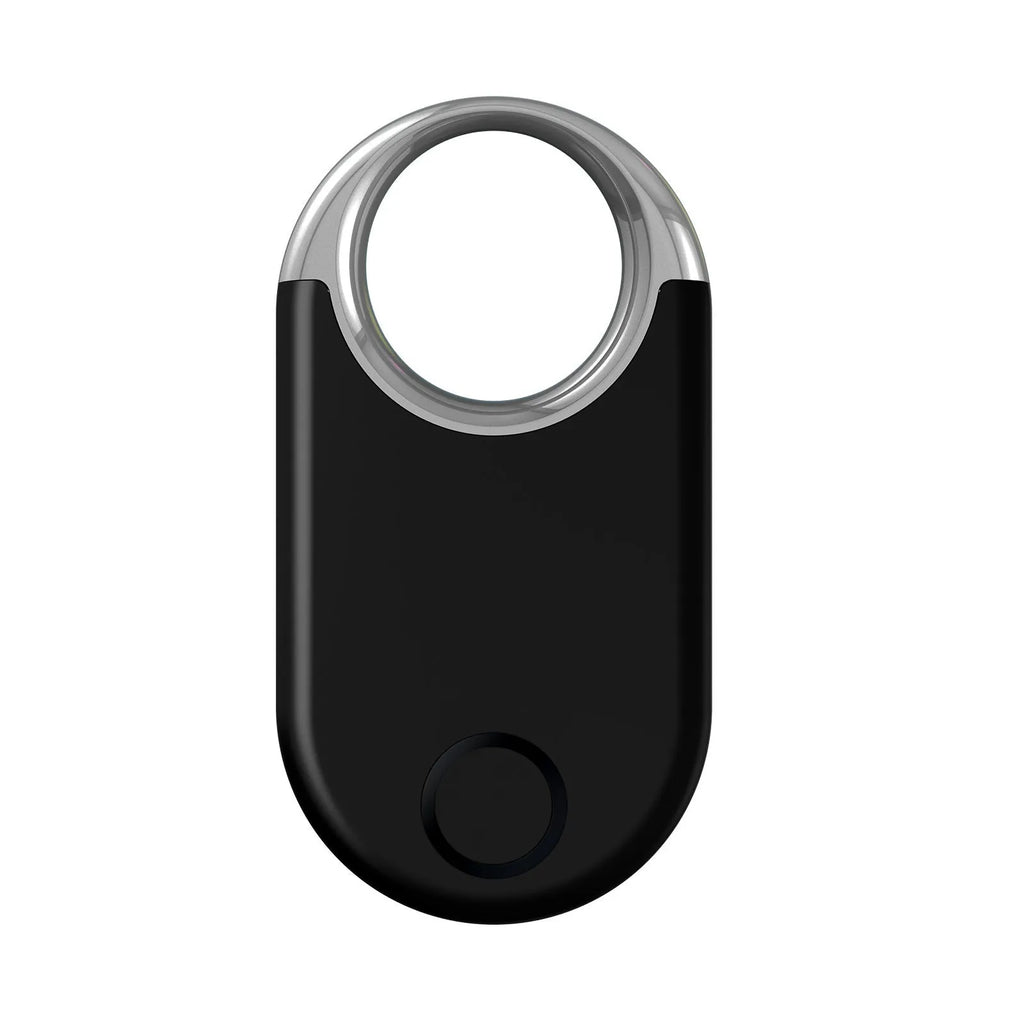 Black and white GPS tracker device for pet and child location tracking with compact dimensions