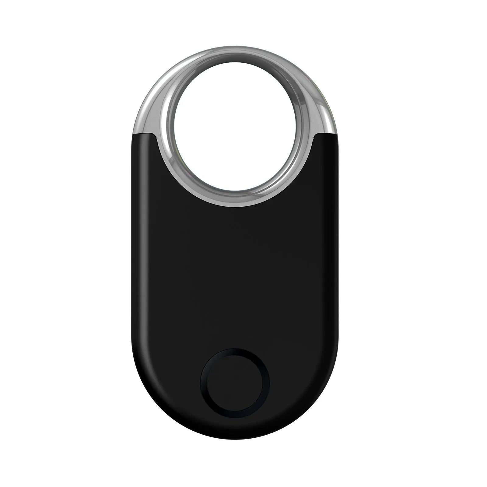 Black and white GPS tracker device for pet and child location tracking with compact dimensions