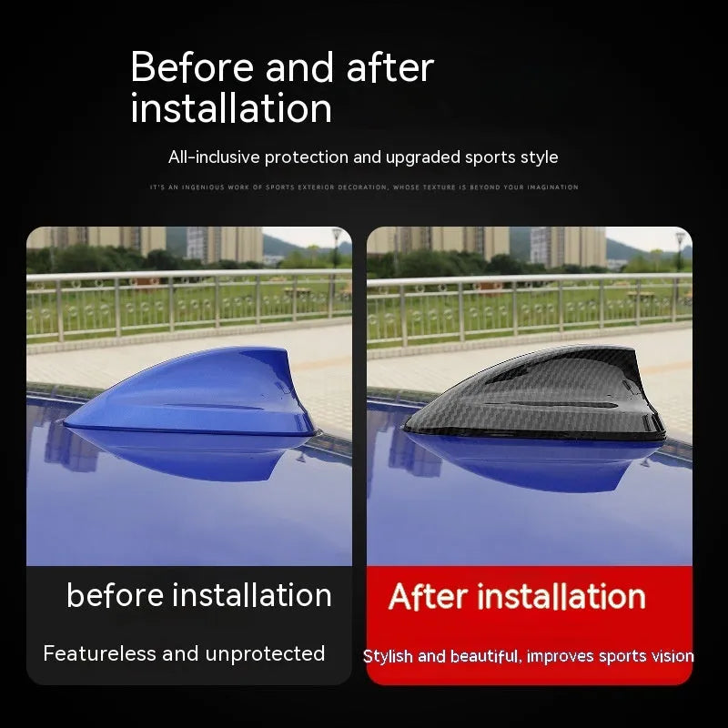 BMW shark fin antenna cover in carbon fibre pattern and piano black ABS plastic.