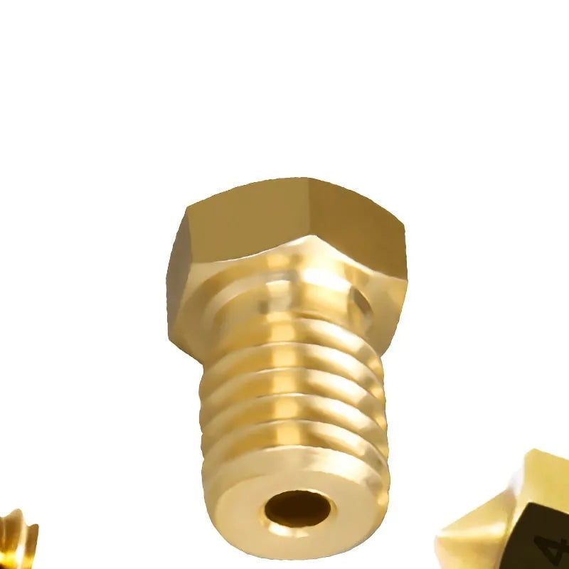 E3D brass 3D printer nozzle with M6 thread showing outlet aperture options