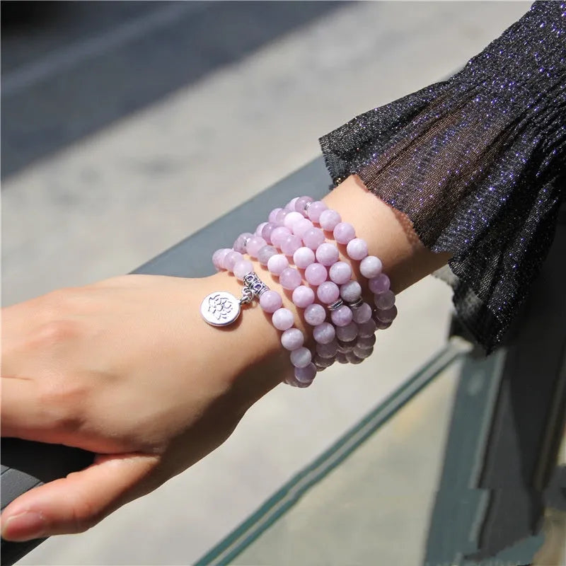 Vintage angel echeveria stone bracelet with geometric lotus charm for women.