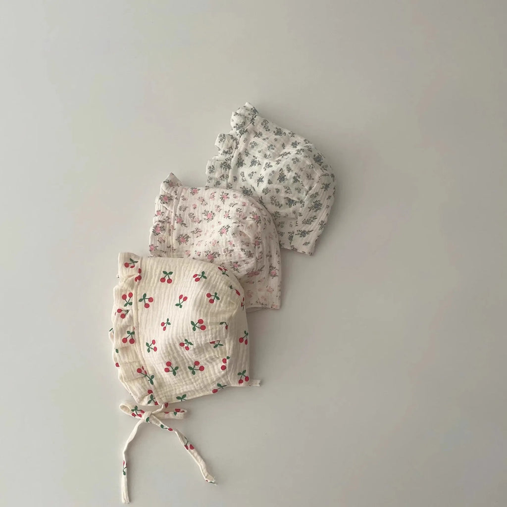Cotton baby sun hat with full moon dome crown and floral pattern, 38-44cm for 0-12 months