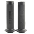 Pair of motorcycle handle grips in assorted colours, showing non-slip rubber texture and scale.