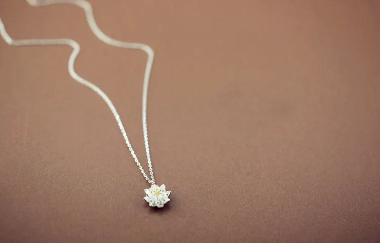 S925 sterling silver lotus pendant necklace for women with O-ring chain