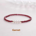 Women's crystal garnet bracelet with artificial pearl beads in 3mm or 4mm sizing options