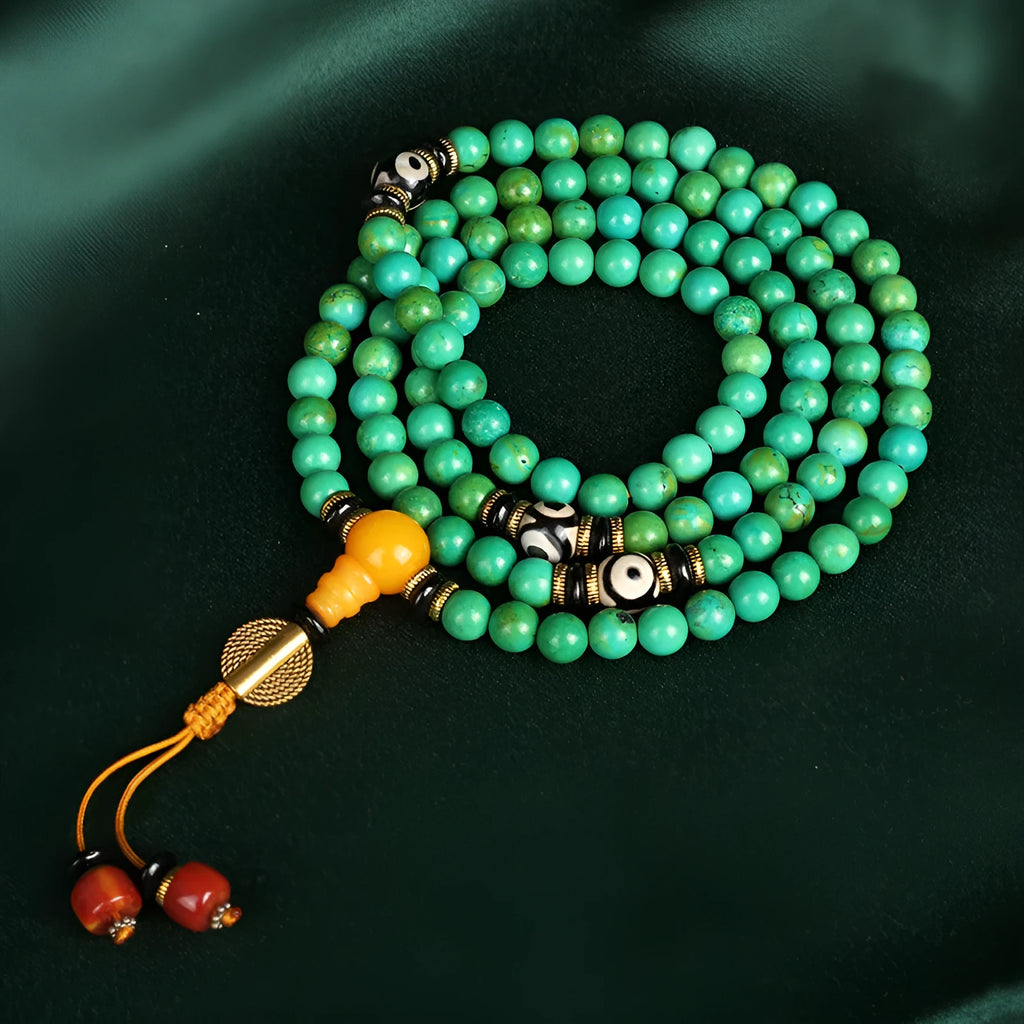 Natural turquoise bracelet with 108 polished 8mm round beads in traditional national style