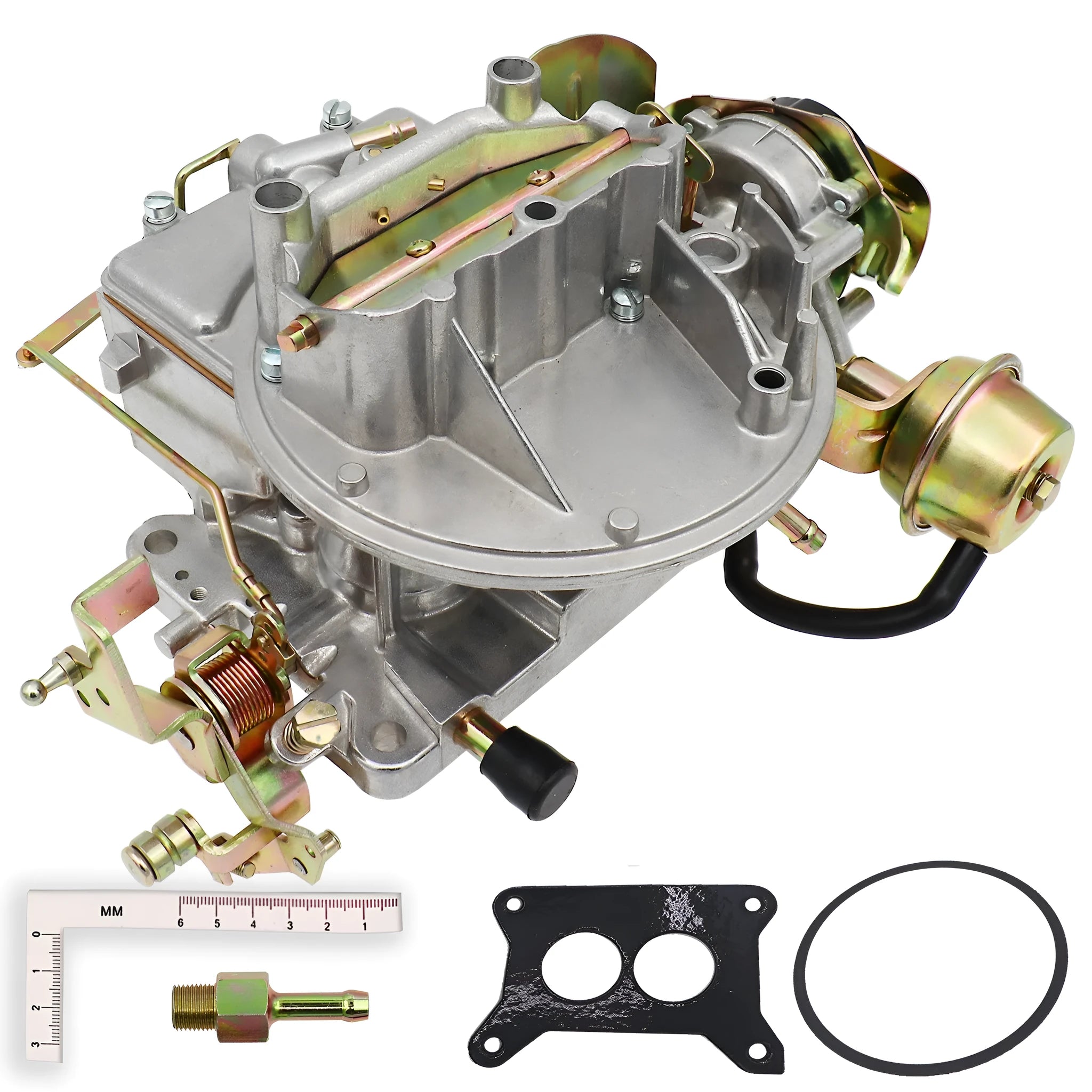 Metal automotive carburetor with three suction ports for engine replacement