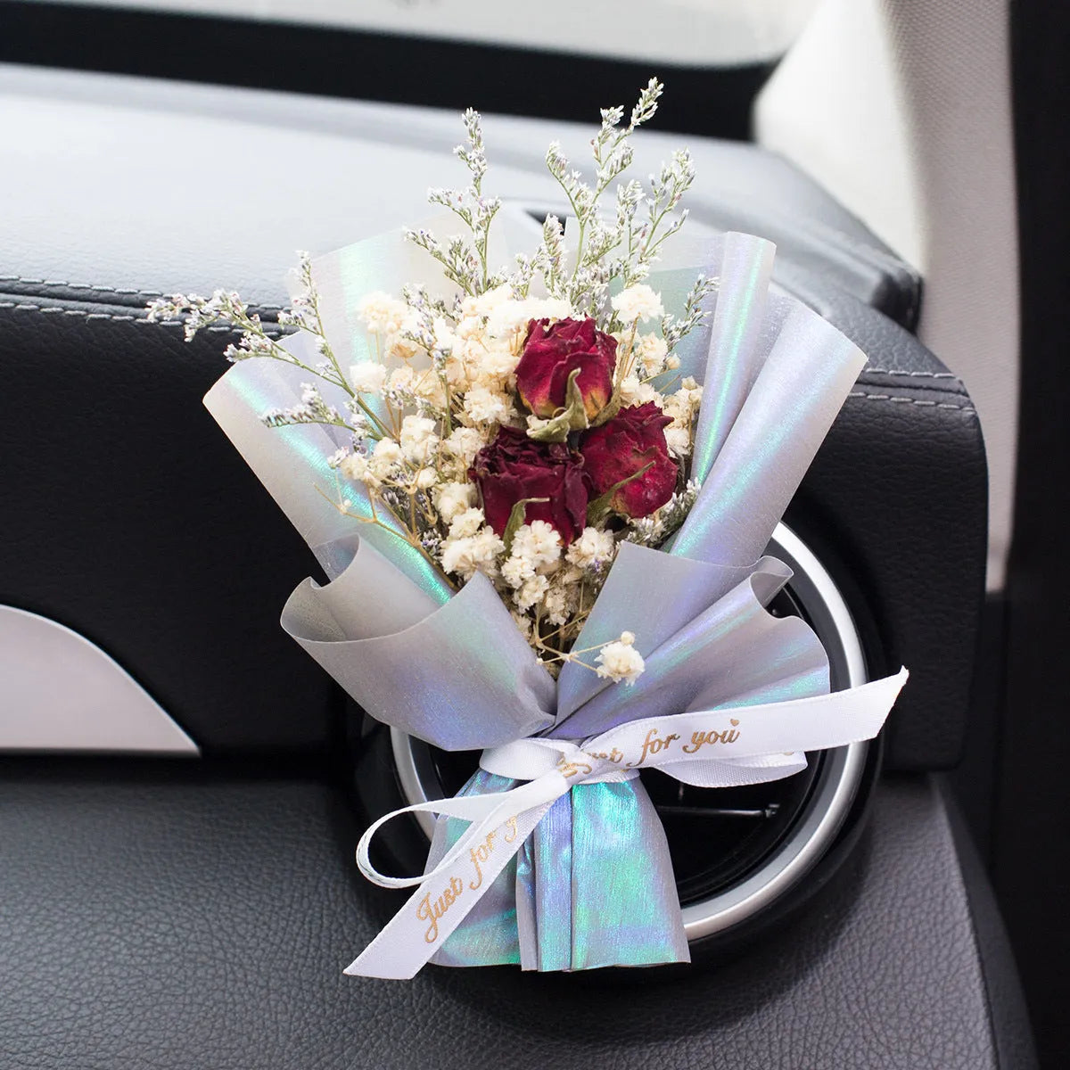 Handmade dried flower car vent perfume with scented inserts in various colours