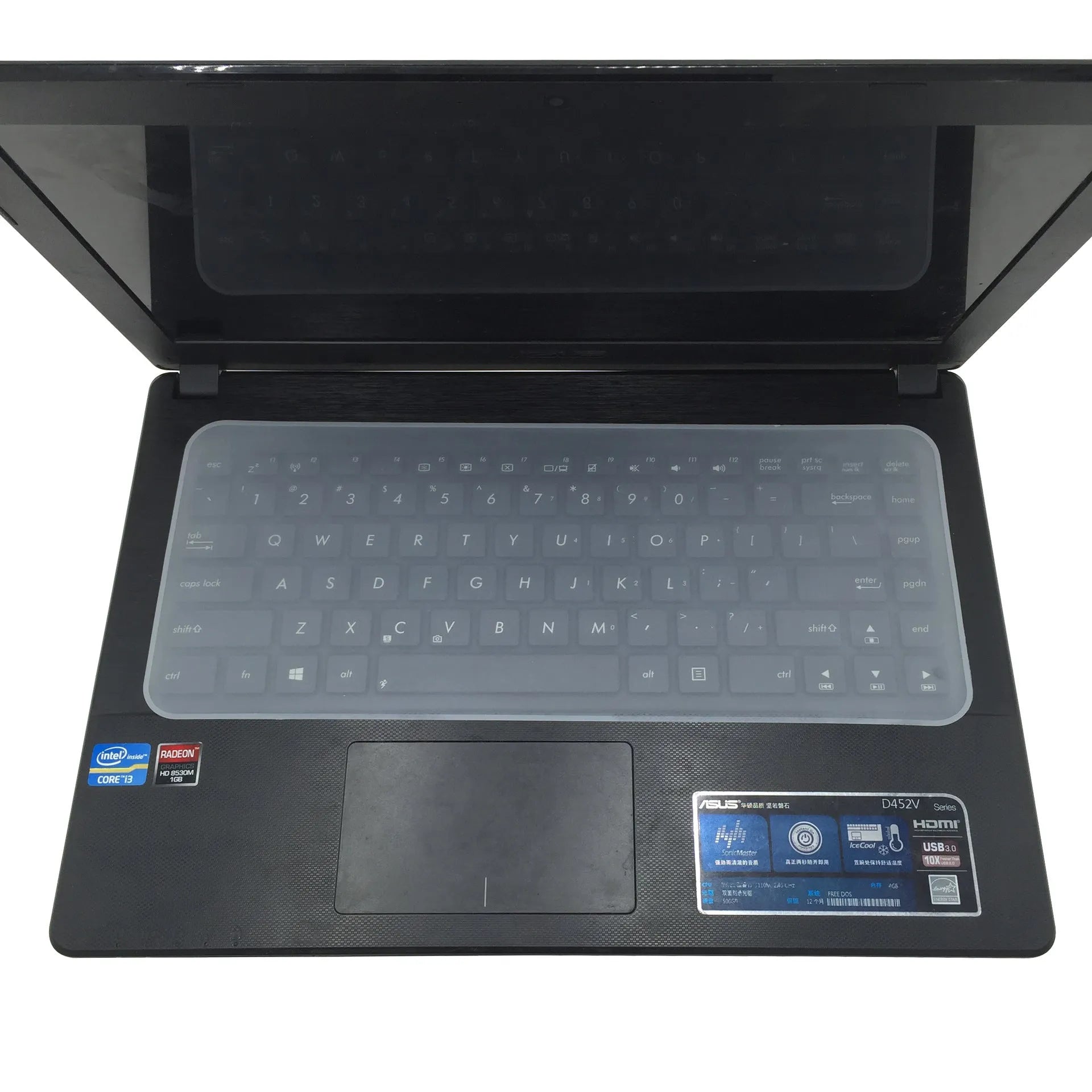 Transparent silicone laptop keyboard dust film on a notebook close-up