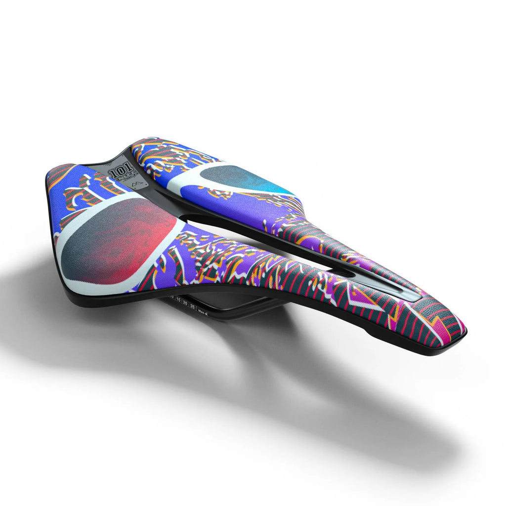 Bicycle seat cushion with PU leather cover and hollow centre design shown in multiple colour options