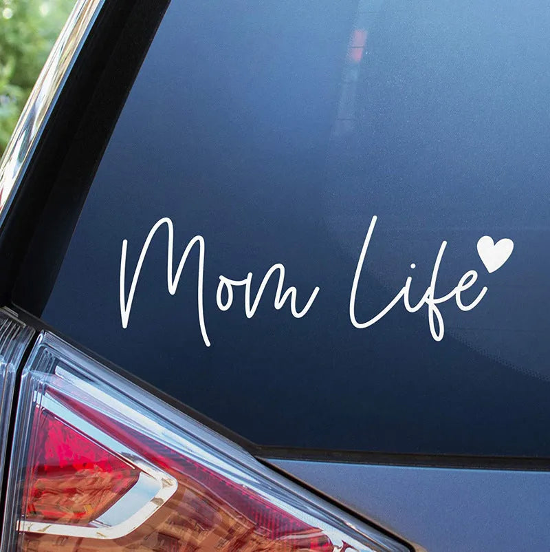 Mom Life hollow carved PVC car decal 17cm side, white sticker on car window