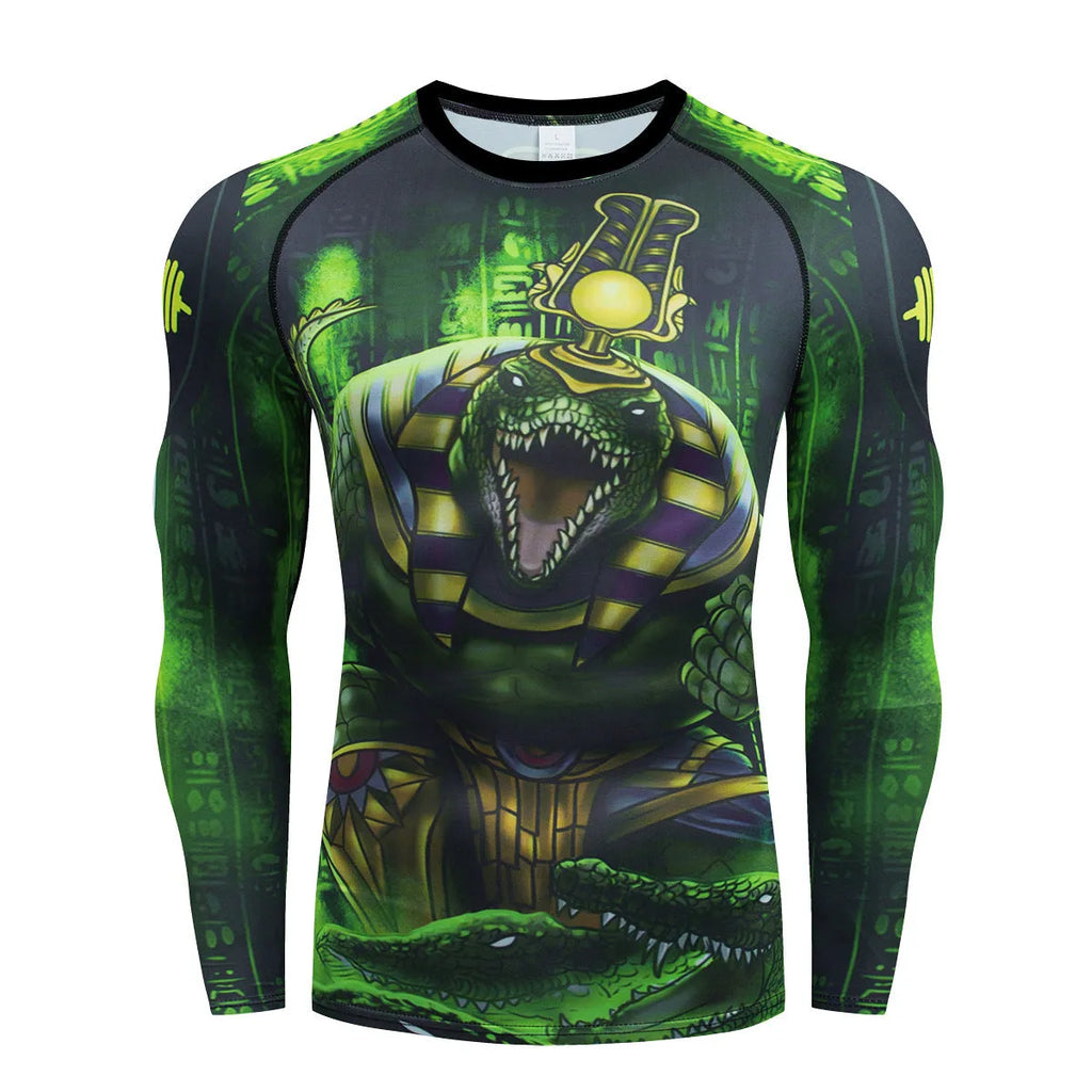 Man wearing a slim fit, printed ZF016 long sleeve sports top and matching trousers for running.