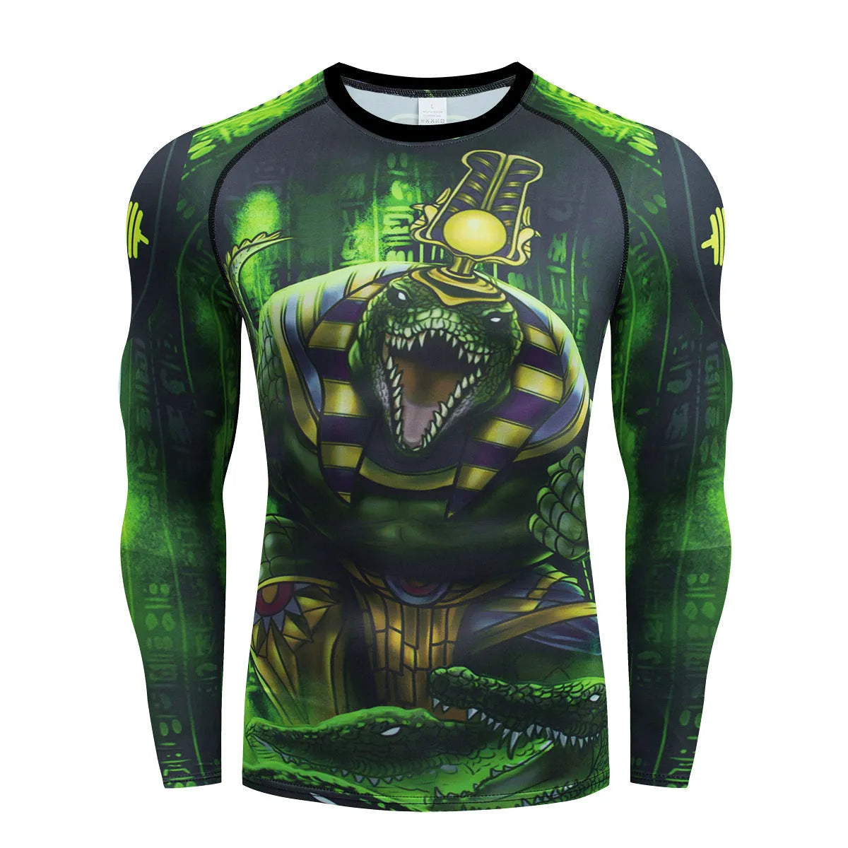 Man wearing a slim fit, printed ZF016 long sleeve sports top and matching trousers for running.